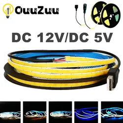 Tira de luces LED COB para decoración del hogar, cinta de iluminación de fondo de TV, CC de 5V, 12V, USB, blanco cálido, 1- 5m