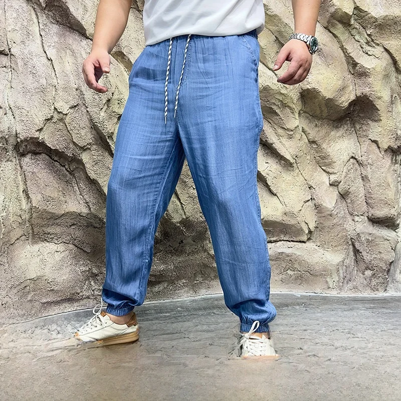 

Шелковые гладкие легкие мужские повседневные брюки свободного покроя, летние длинные прямые брюки, дышащие, удобные