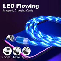 LED Flowing Magnetic Charging Cable Magnetic Phone Charger Light Up Shining USB C Cable for Android Micro USB Type C iPhone