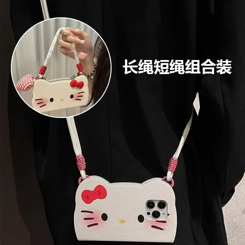 Sanrios hellokittys phone case for iPhone 16 15 14 13 12 Pro Max case bag anime Crossbody Lanyard Necklace protected back cover