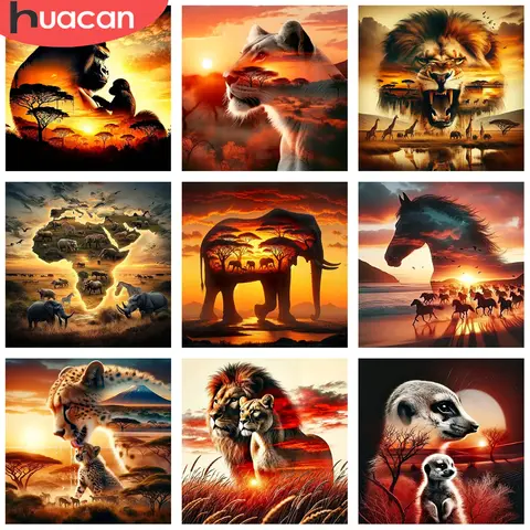HUACAN Diamond Painting Sunset Elephant Handmade 5D Diy Full Kits Diamond Mosaic Reflection Art Kit Handmade Home Decor