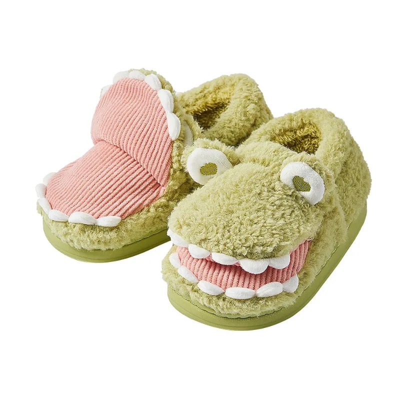 Winter Unisex Cartoon crocodile Warm Plush Slippers Couple Indoor Non-slip House Slides Men and Women Toe Wrap Home Cotton Shoes