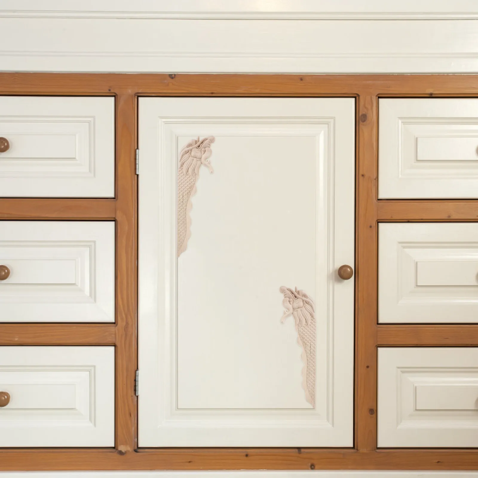 2Pcs Exquisite Hand-Carved Wooden Dragon Onlay Applique for Wardrobe Doors Cabinets Kitchen Furniture Decorative Wood Inlay