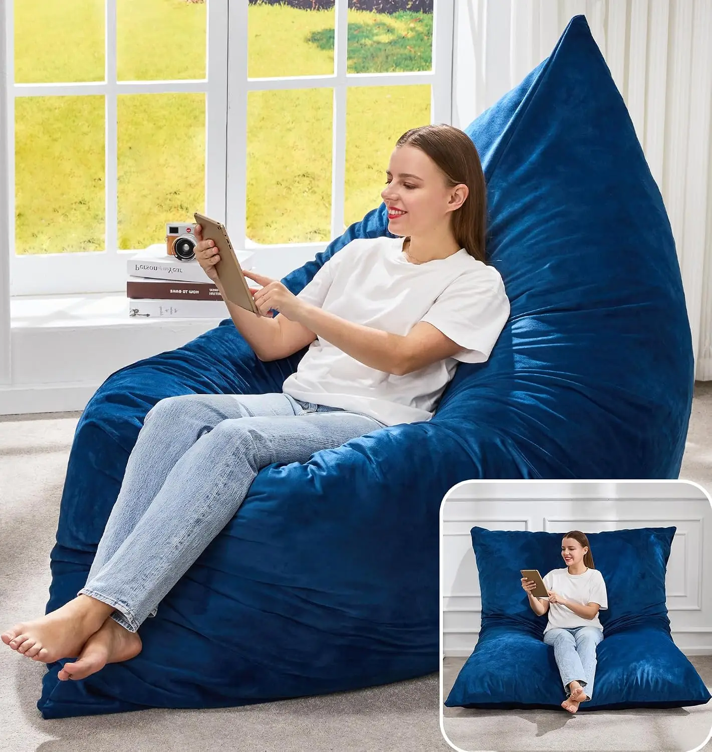 Adult Bean Bag Chair 3 in 1 Convertible Large Bean Bag Sofa