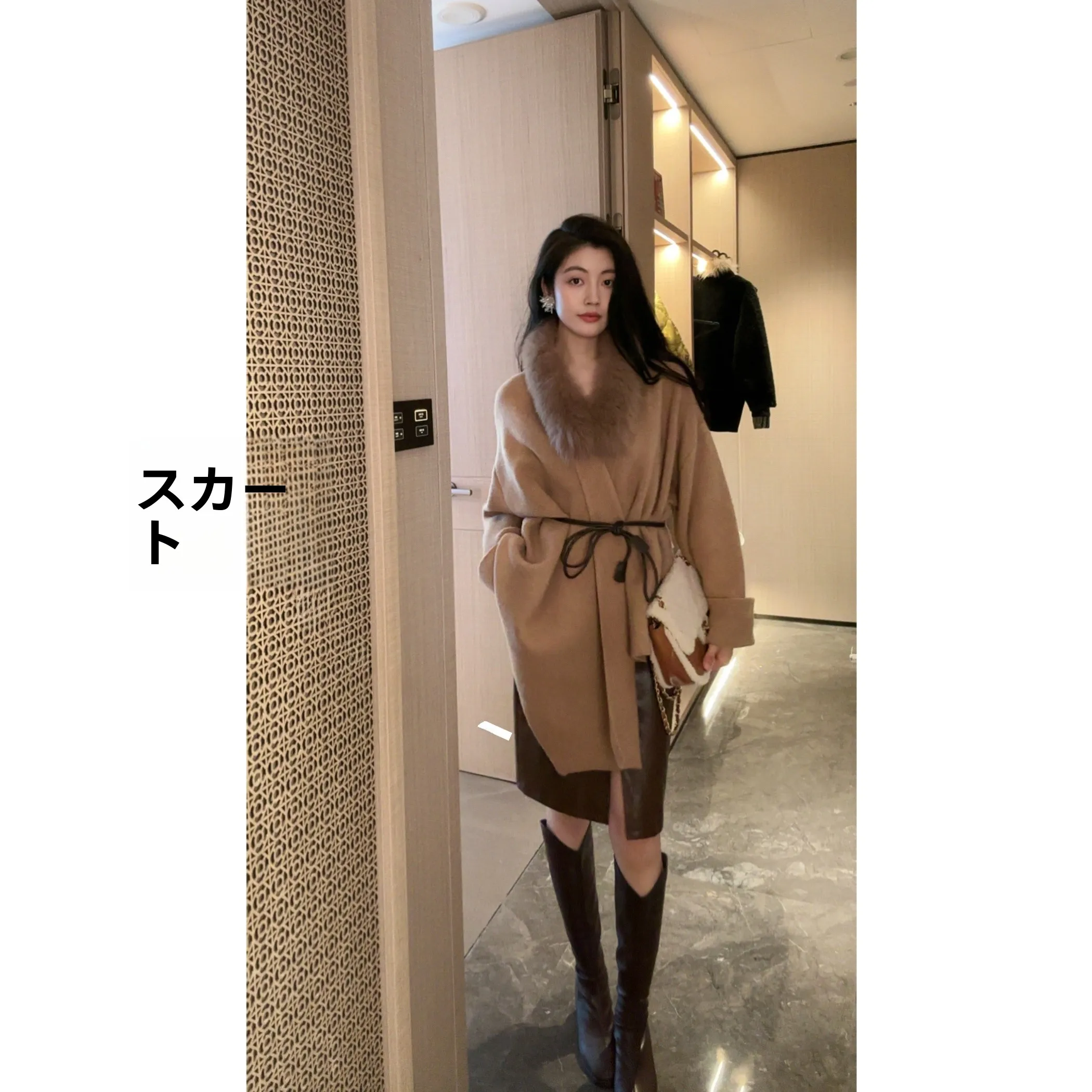 

Nico Faionable Leather Skirt Women's Mid-Thigh Pencil Skirt with Slit Design Autumn New Arrival Ele Versatile Skirt