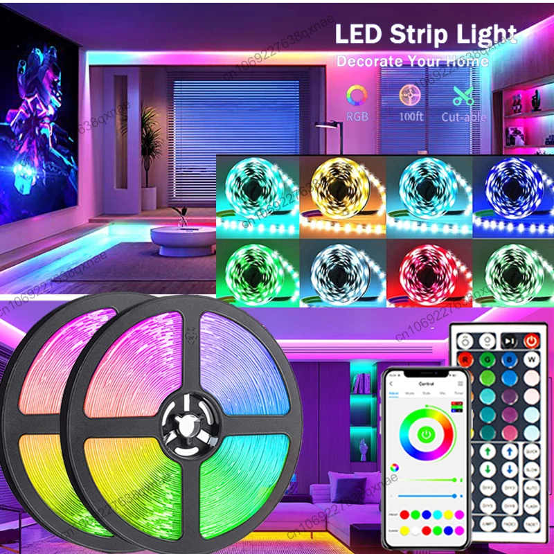 Led Strip Lights 1-5M 10M 15M 20M 30M Voor Kamer Decoratie 5050 Rgb Tape Ijs Lights Bluetooth Afstandsbediening 2023 Tv Backlight Led Lights