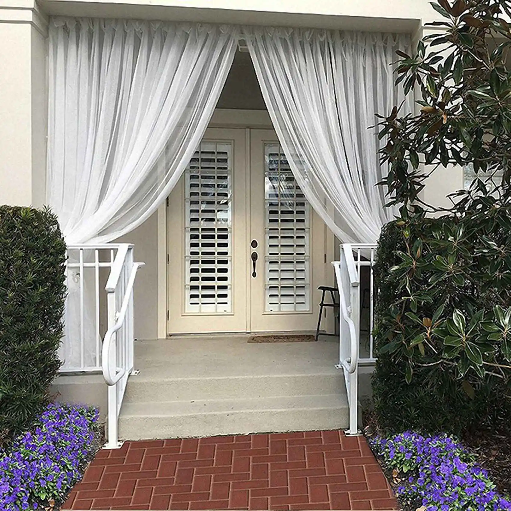 KYCOR-4Pcs Outdoor Curtain For Patio Detachable For Easy Hanging Waterproof Gauze Curtain For Porch Garden Gazebo(1.9X1.5M)