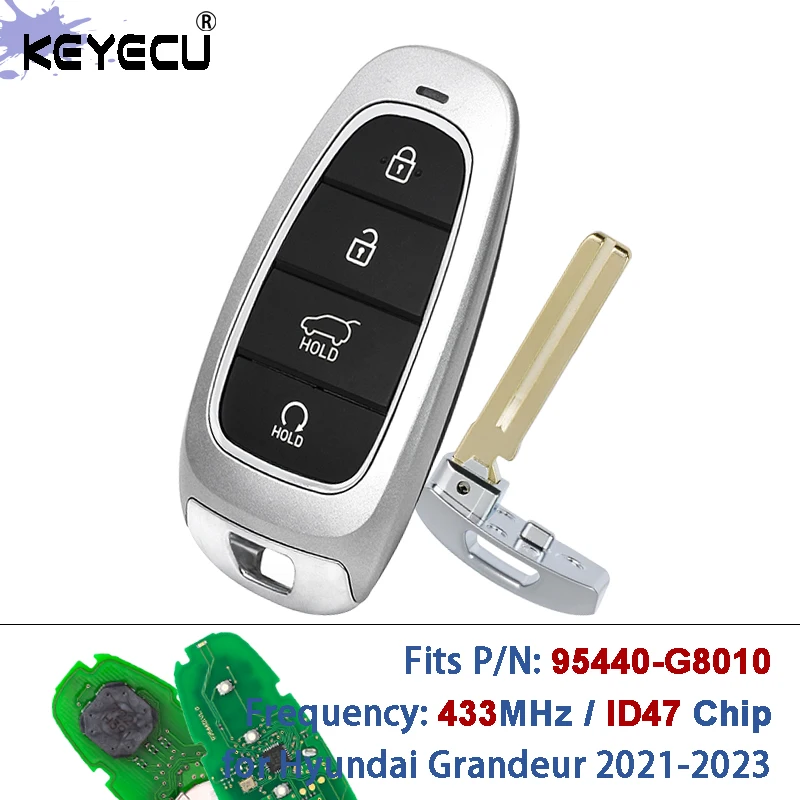 KEYECU PN: 95440-G8010 433MHz ID47 Chip Keyless GO Smart Remote Key Fob for Hyundai Grandeur 2021 2022 2023
