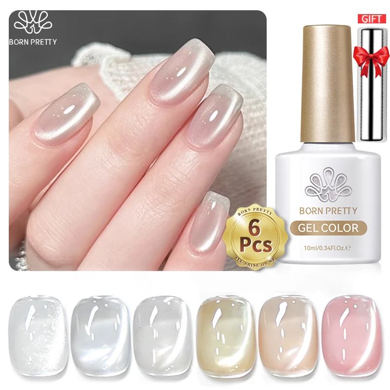 

BORN PRETTY Nude Water Glass Cat Magnetic Gel Nail Polish Set With Magnet Stick First Love Series 10ml Varnis Semi Permanent