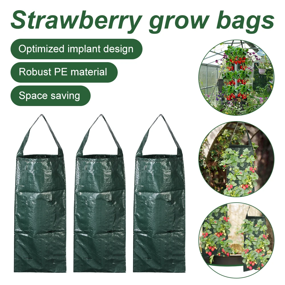 

3Pcs Hanging Strawberry Grow Bags Durable PE Plastic Indoor Outdoor Strawberry Planter Bags for Garden Greenhouse