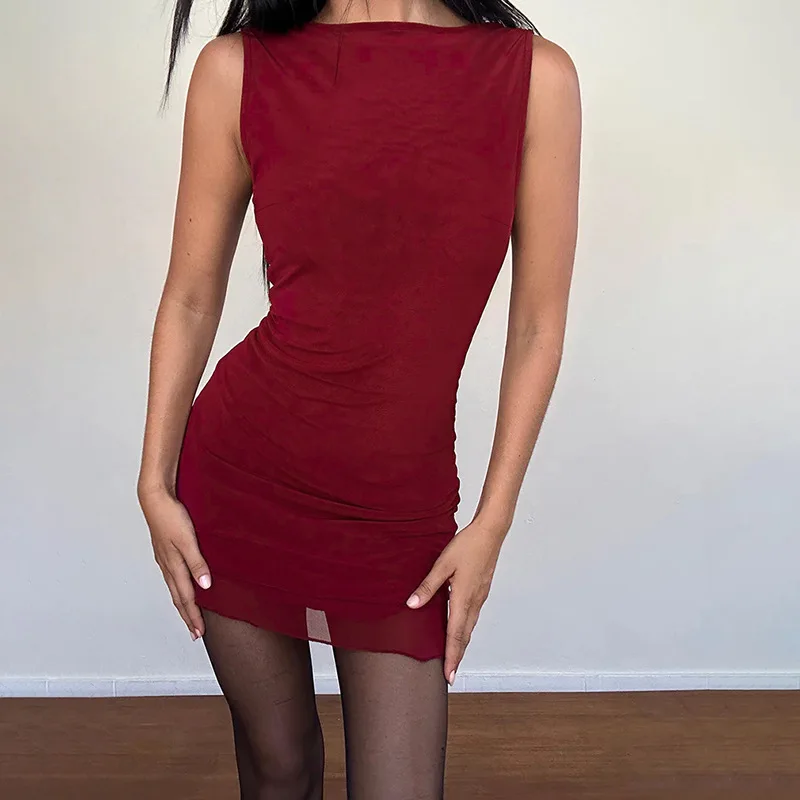 2025 Mesh Mouwloze Gedrukt Slanke Jurk 2025 Zomer Nieuwe Mode Spice Hippe Rok Vrouwen Cw5598