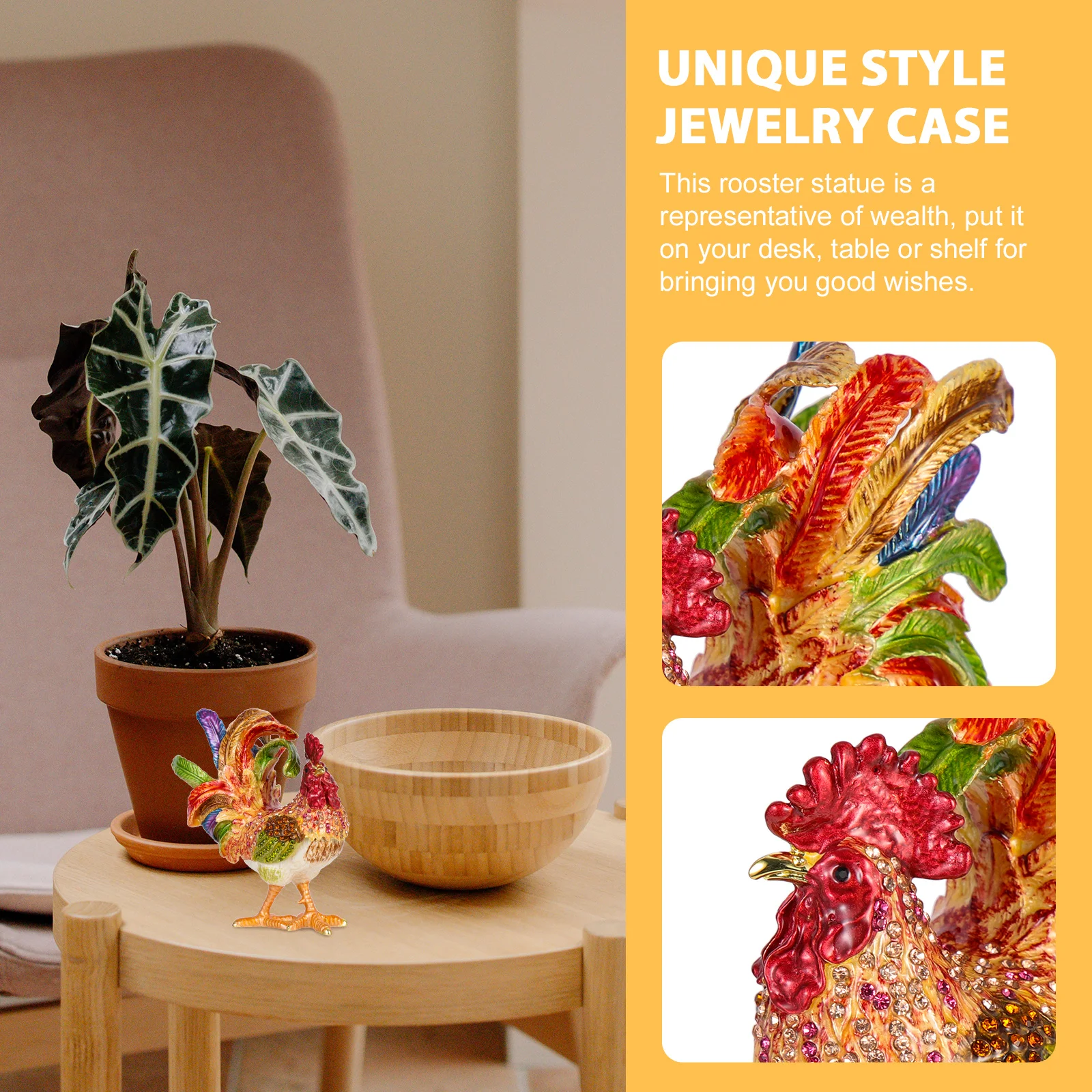 Small Vintage Rooster Jewelry Case Household Ornament Creative Storage Holder for Women Jewelry Case Ring Storage Box