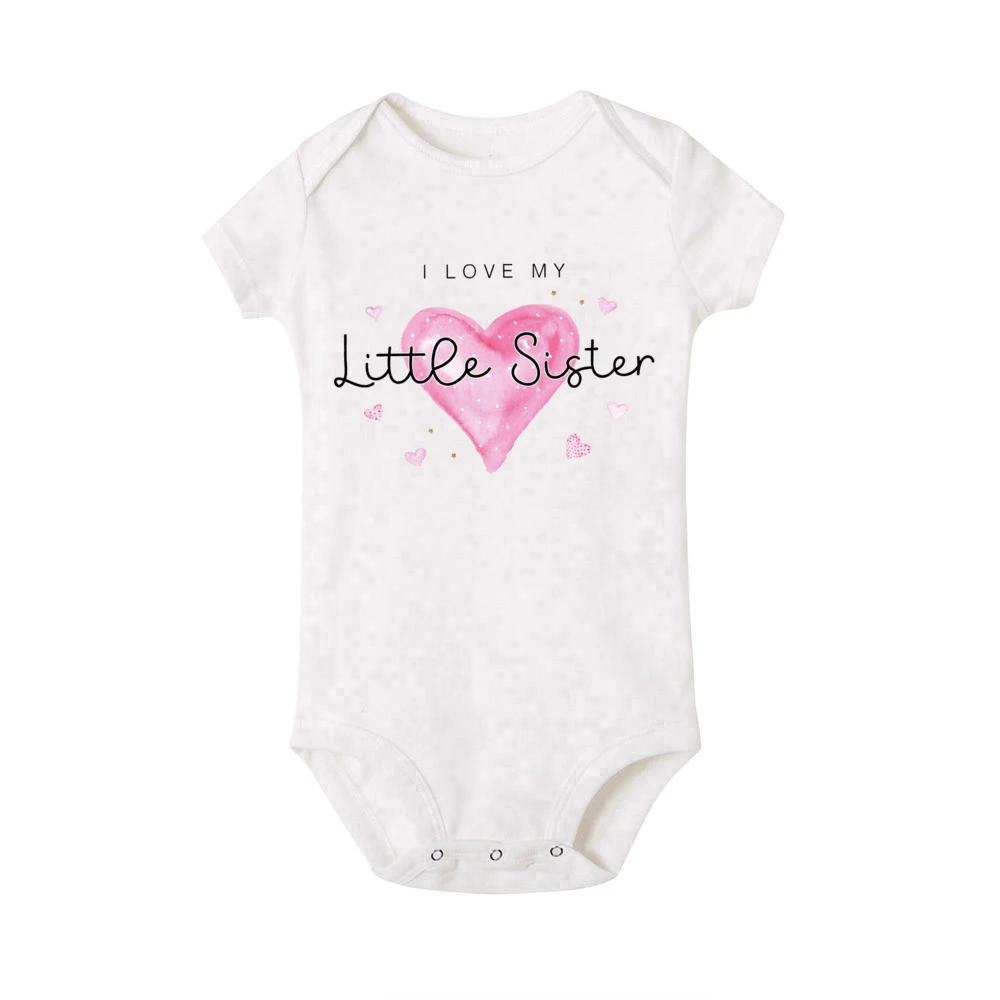 I Love My Big Sister/Little Sister Family Matching Shirt Girls T-shirt Tops Baby Romper Bodysuit Love Print Sibling Look Outfit