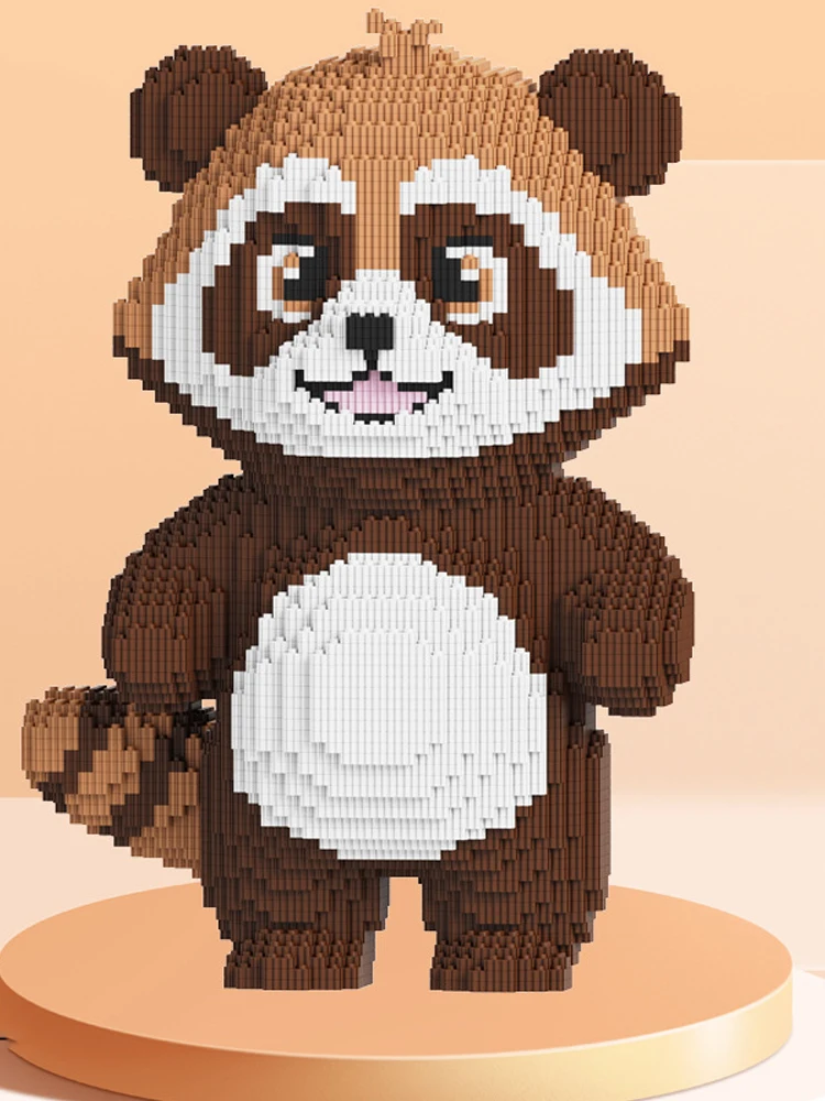 Jouet de construction 3D DIY Kawaii Raton Laveur, Figurine de groupe musical ours marron, Kit d'assemblage d'animaux amusants, Cadeau d'anniversaire