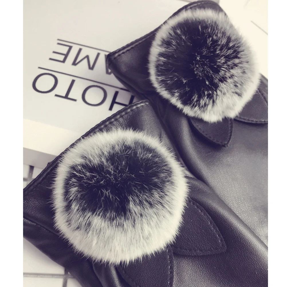 

1 Pair Touch Screen Warm Pu Thick Fleece Lined Women'S Winter Gloves For Outdoor Riding Keep Warm Flexible Fit Lovely