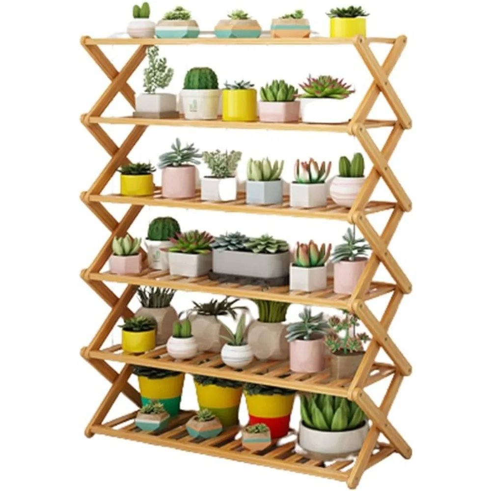 

6-Tier Assemblable Bamboo Flower Rack, Indoor Outdoor Flower Shelf Holder,For Living Room Garden Patio Balcon