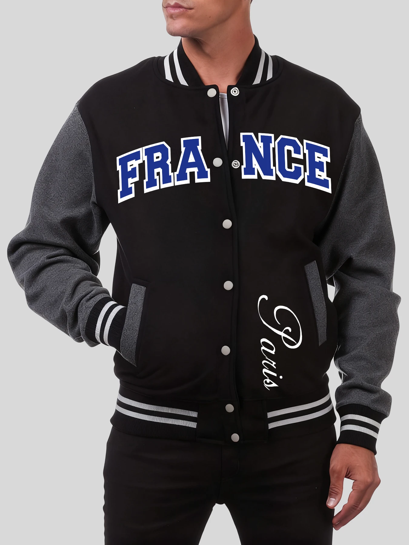 

France National Letter Prints Men Streetwear Hip Hop Button Jacket Casual Oversize Baseball Jersey Fashion Autumn Top For Male