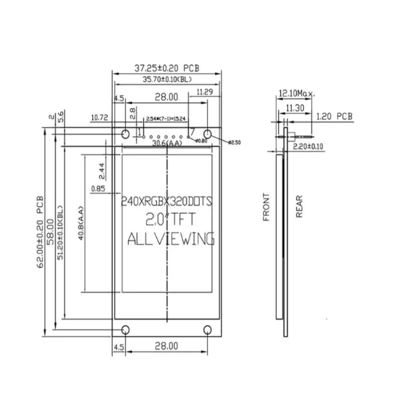 2,0-inch TFT LCD-module, LCD-schermmodule, IPS-module, ST7789 Full-color 240320 vierkant scherm, 2 inch