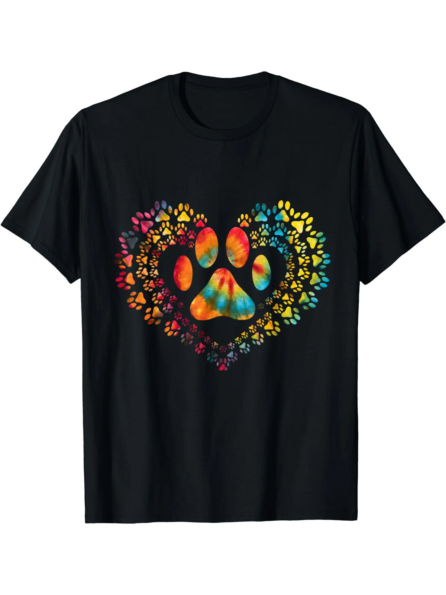 

Черная многоцветная футболка с принтом собачьей лапы, радужная форма сердца и свободная повседневная летняя футболка с короткими рукавами