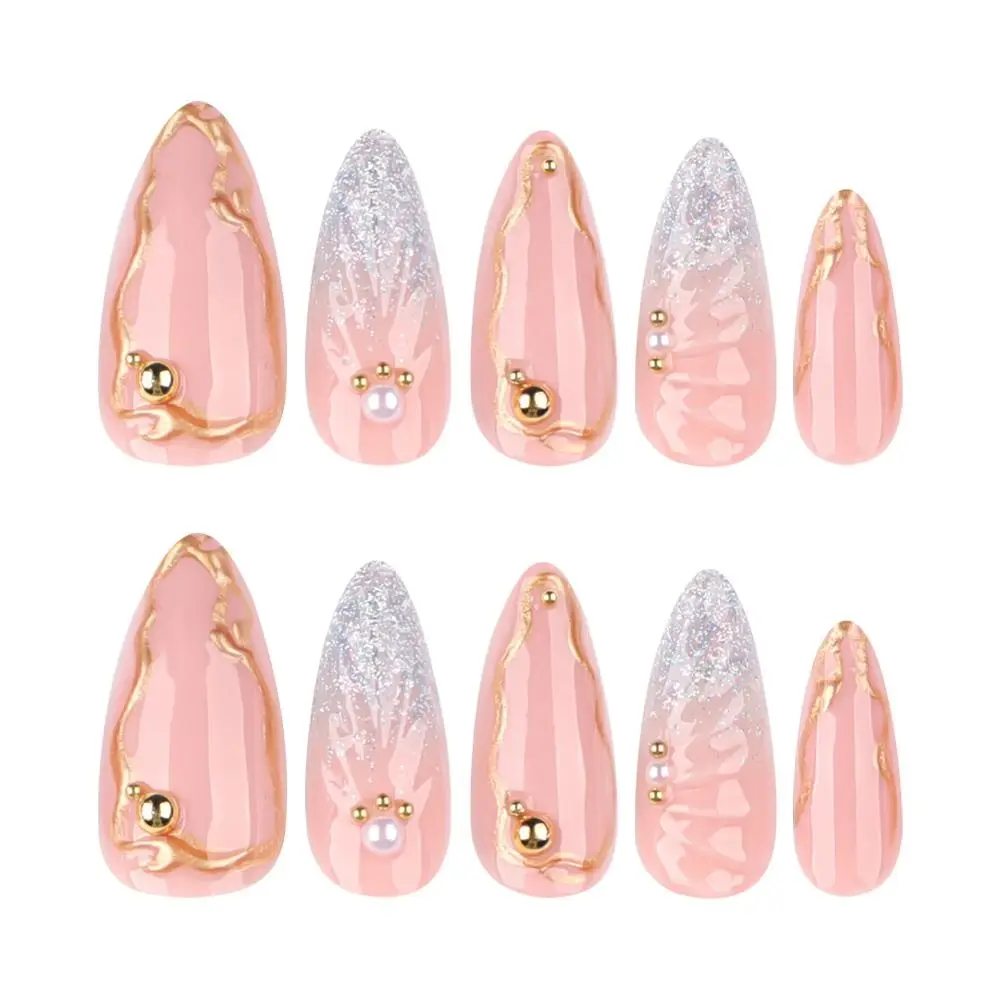 Manicure unhas falsas de amêndoa longa aurora francesa imprensa em unhas destacáveis unhas falsas diy