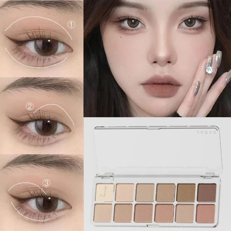 12 Color Low Saturation Eyeshadow Palette All Matte Tea Apricot Eye Makeup Palette Daily Makeup Long Lasting Eye Shadow Cosmetic