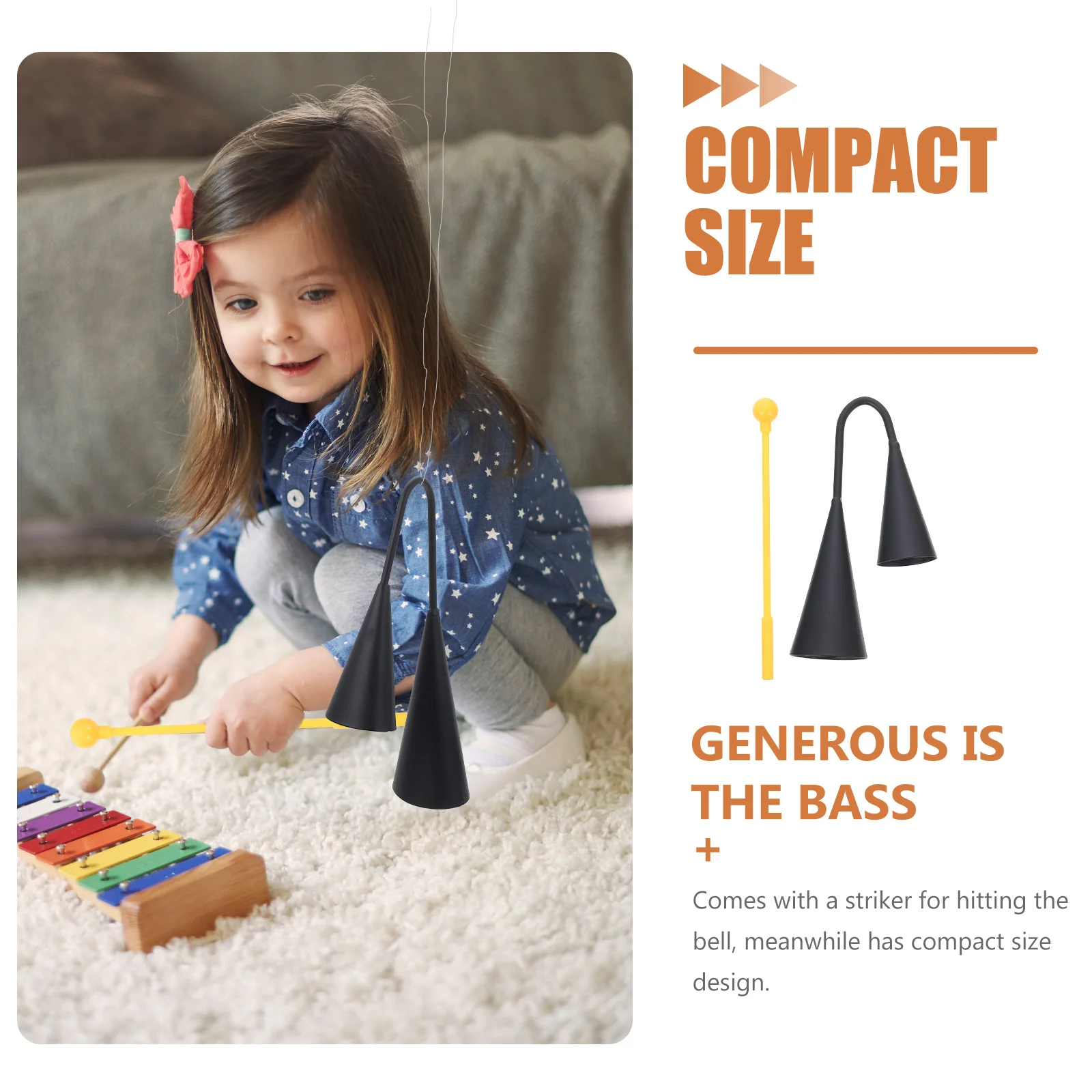 

Double Horn Musical Instrument Samba Percussion Kids Instruments Agogo Bell Cowbells for Classroom Wooden