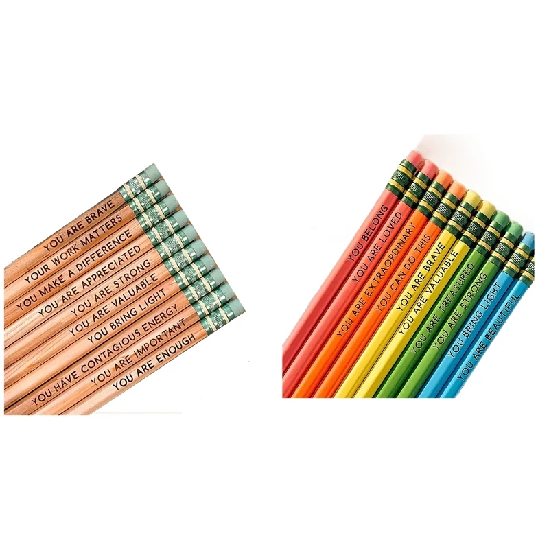 NEW-Affirmation Pencil Set 2023 New Inspirational Pencils With Motivational Sayings Wooden Motivational Pencils