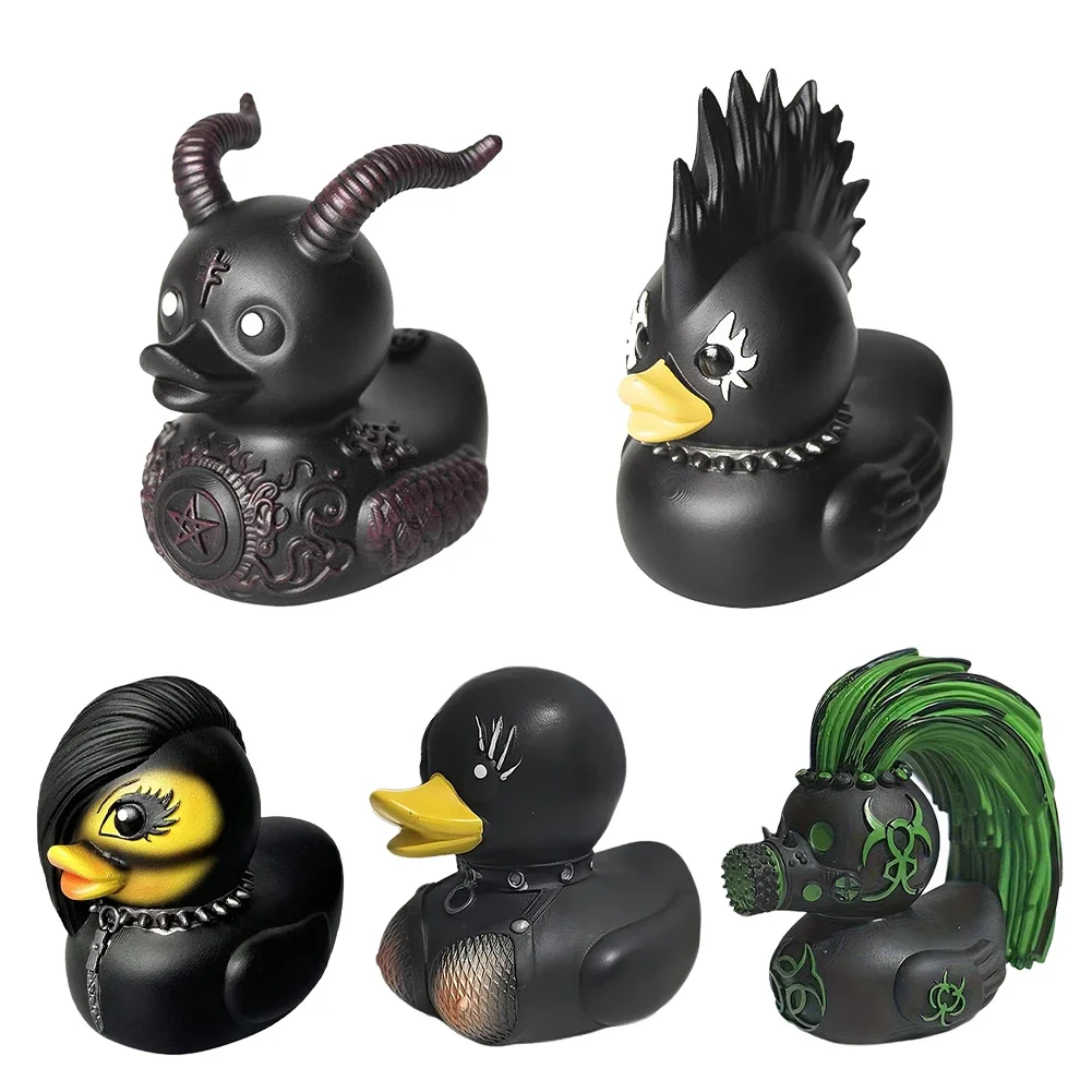 Patos de goma para salpicadero de coche, pato Death Rock, Satán, diablo, estatua de pato, estantería, decoración de escritorio, estatuilla de Animal coleccionable