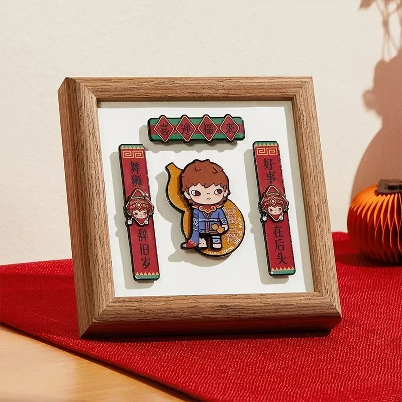 POP MART 부자 뱀의 새해 축하 시리즈-미니 스프링 커플렛 냉장고 자석 블라인드 박스 애니메이션 액션 피규어 장식품