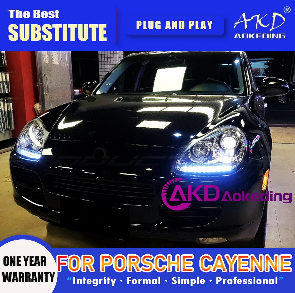 

AKD Head Lamp for Porsche Cayenne LED Headlight 2003-2007 Headlights Cayenne DRL Turn Signal High Beam Angel Eye Projector Lens
