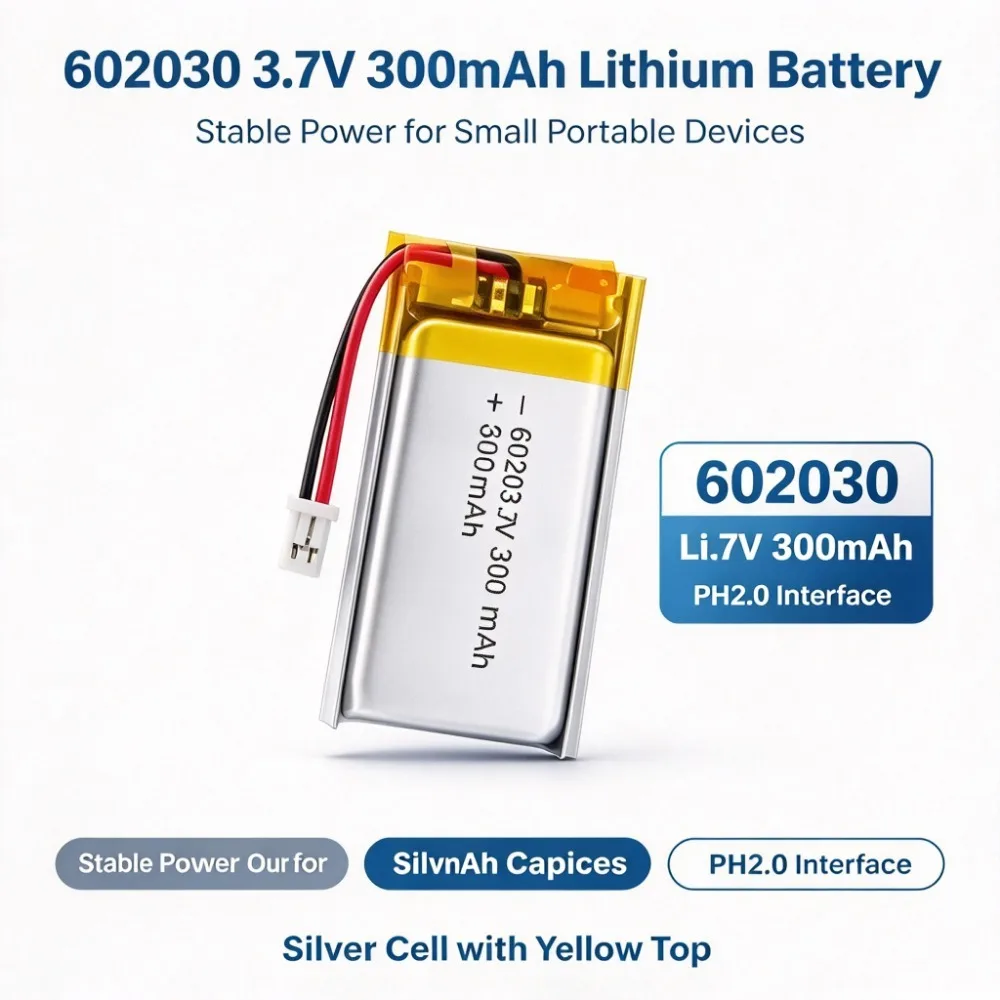 602030 3.7V 300mAh Lithium Polymer Rechargeable Battery PH2.0 Connector LiPo Cell Bluetooth Headset Speaker Self Timer Monitor