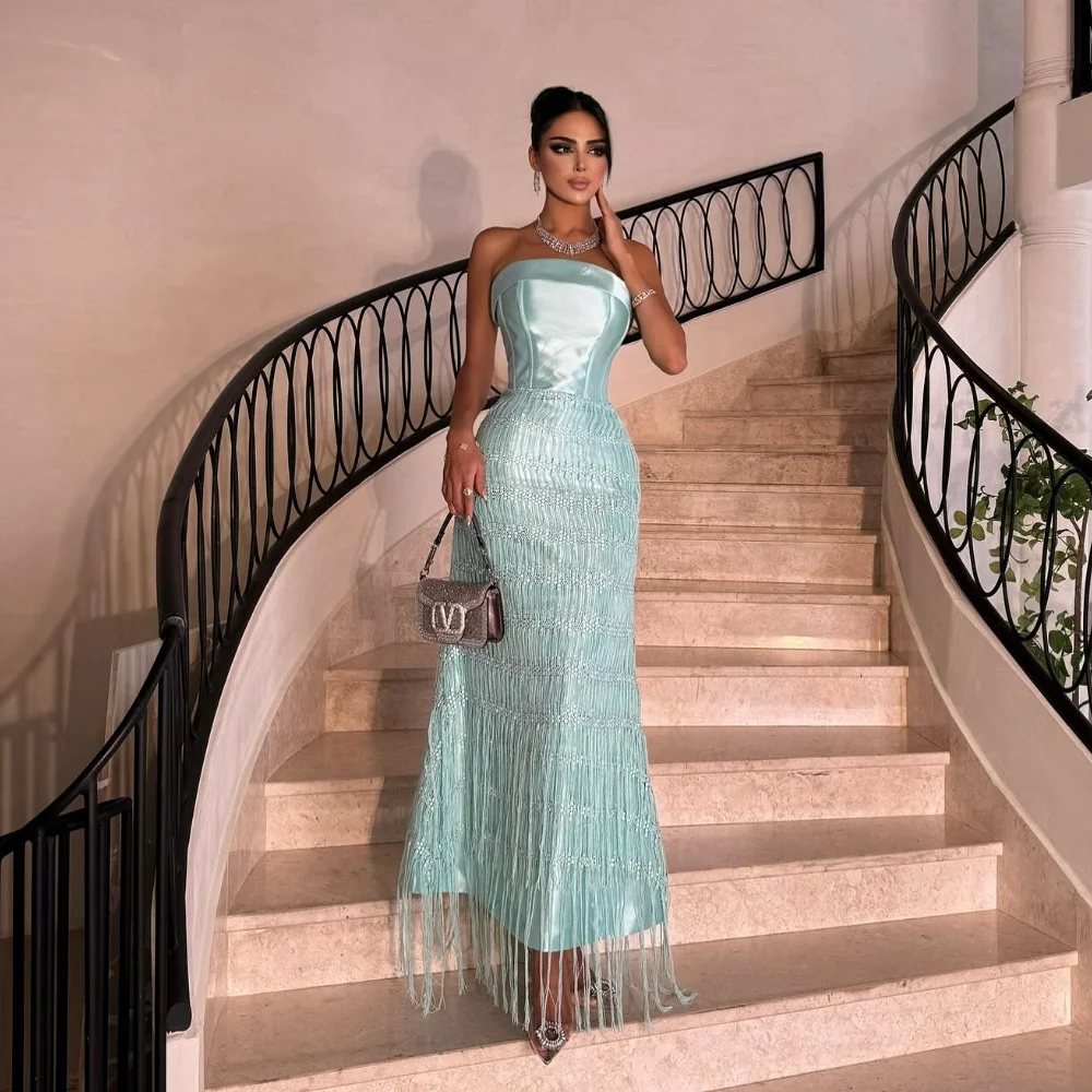 

Customized Pastrol Charmeuse Pleat Sequined Mermaid Strapless Long Dresses Bespoke Occasion Quinceanera Fashion