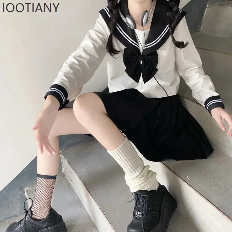 Women's Japanese Jk Uniform Black Basic Cartoon Navy Sailor Suit Clothing Cosplay School Uniform Student Clothing Uniform 2025