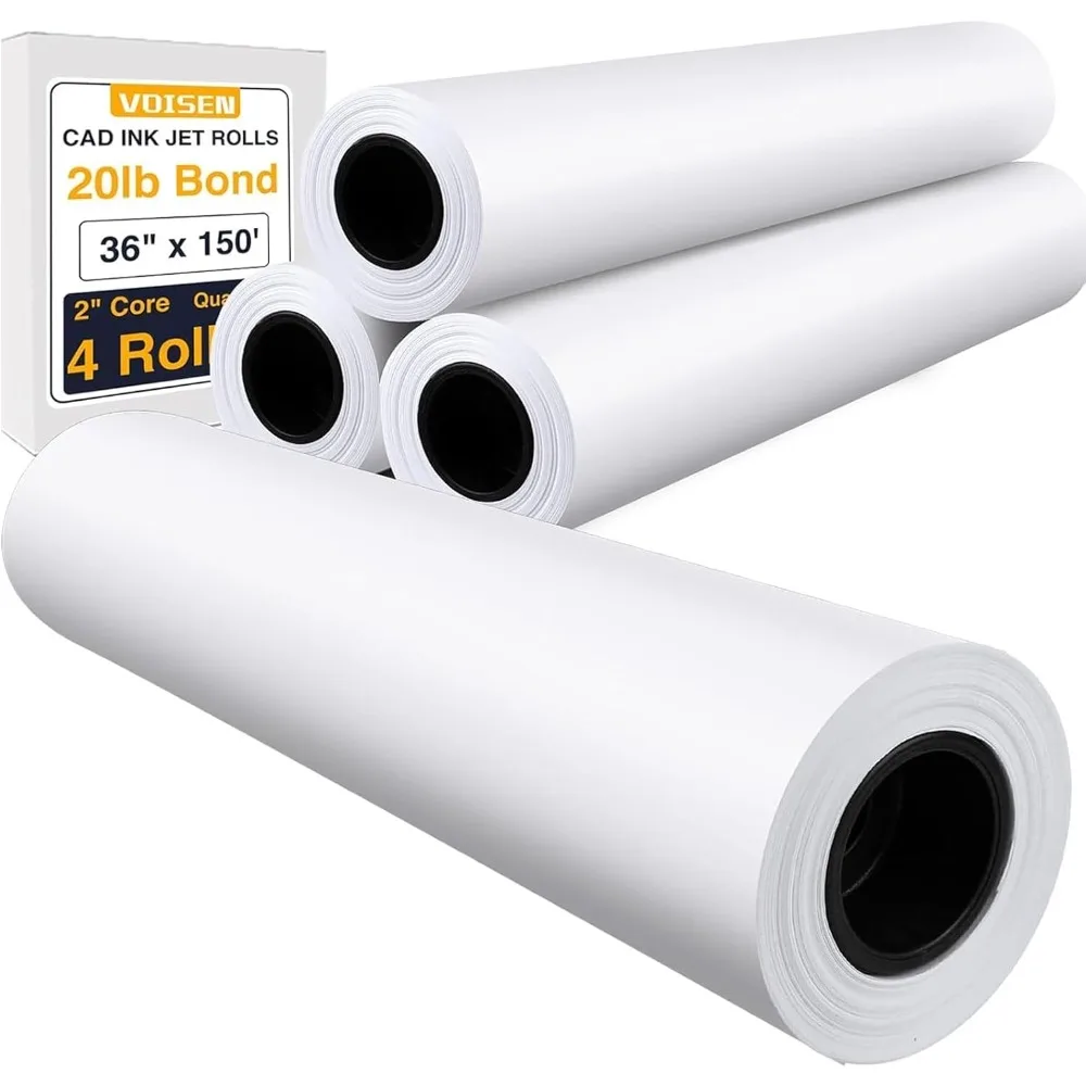 Papel CAD Bond de gran formato: 4 rollos, 36 x 150 pies, 20 lb, 2 núcleos para impresión de plotter de inyección de tinta