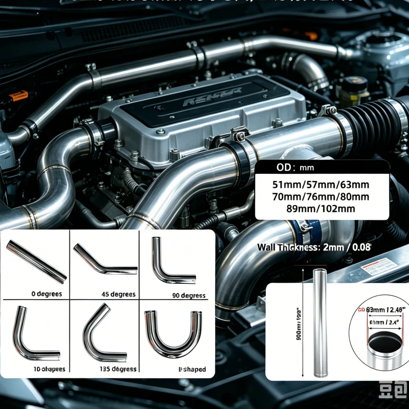 OD70MM Aluminum Alloy Tube  Intercooler Pipe 0 45 90 Degrees Air Tube U-shaped L-shaped S-shaped 500mm Long for Car modification