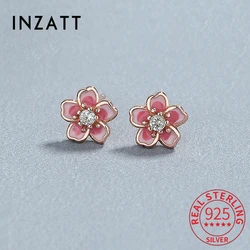 INZATT Real 925 Sterling Silver Enamel Zircon Flower Plant Stud Earrings For Women Cute Fine Jewelry Minimalist Accessories