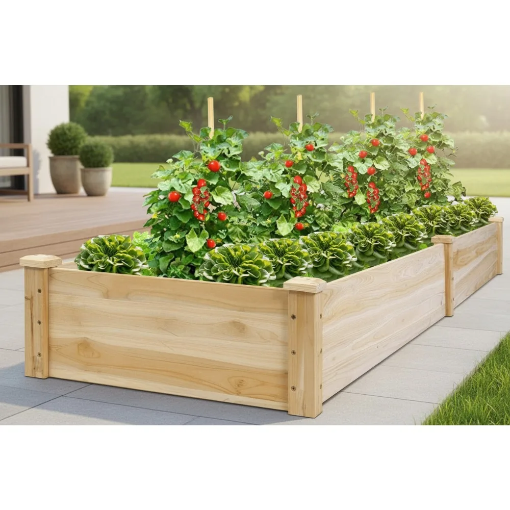 

Elevated Wooden Garden Bed Planter Kit for Outdoor Patio Deck Balcony Vegetable Flower Growing