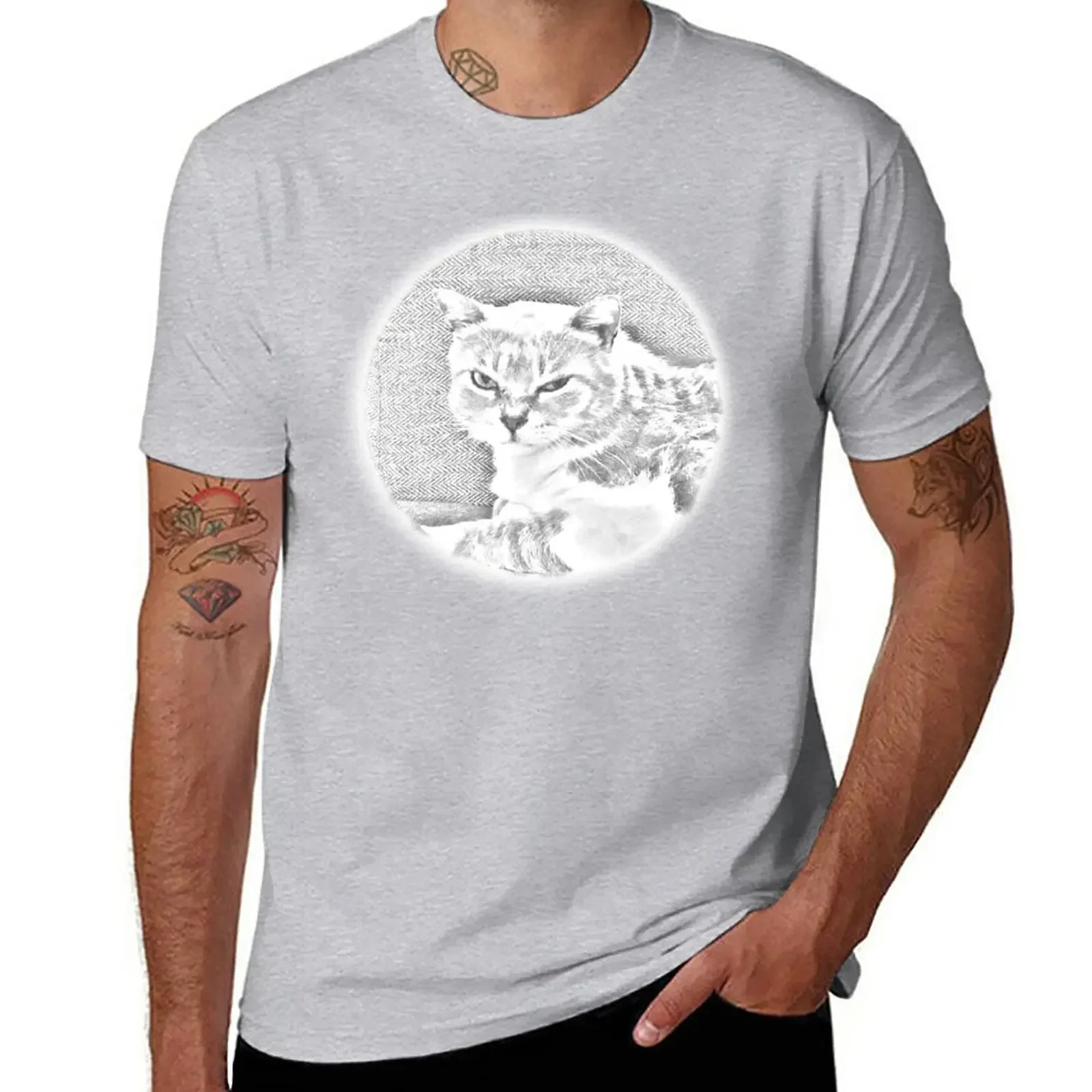 Cat Sketch T-Shirt graphics quick drying men clothings