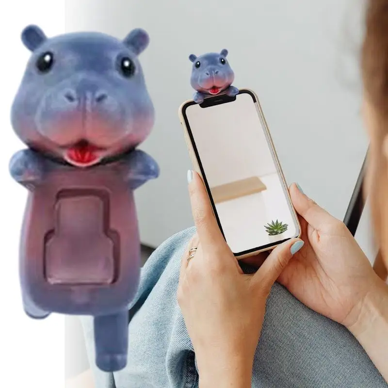 Cute Cartoon Moo Deng Hippo Figurine Phone Computer Screen Car Navigator Screen Decoration Car Home Desk Decoration