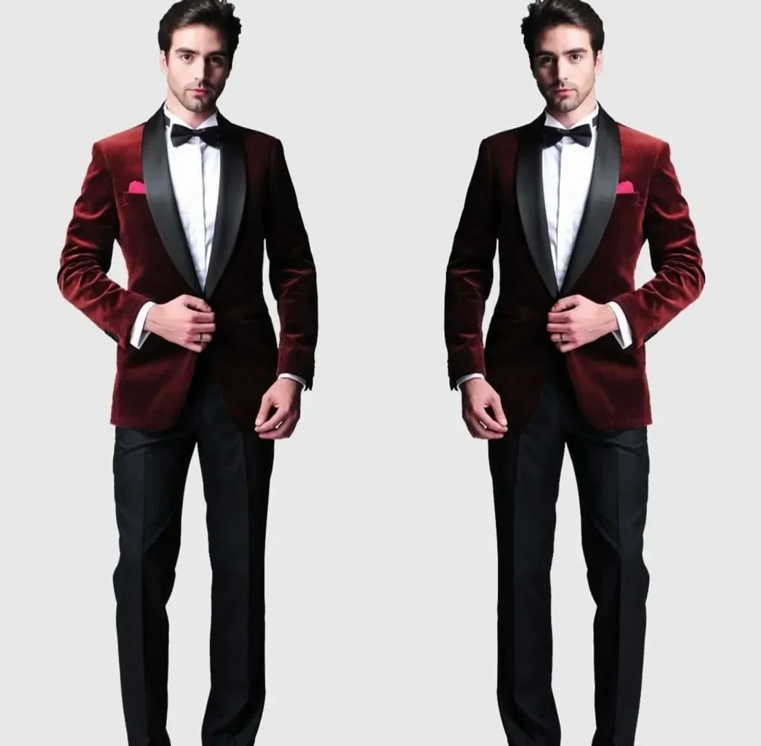 

Men's Velvet Tuxedo 2 Piece Set Single Breasted Shawl Lapel Blazer And Pants Christmas Costume Wedding Party Coat