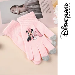 Disney Minnie Mouse Gloves Cartoon Kawaii Print Finger Gloves Winter Warm Gloves Children Outdoor Cycling Accessories Xmas Gifts