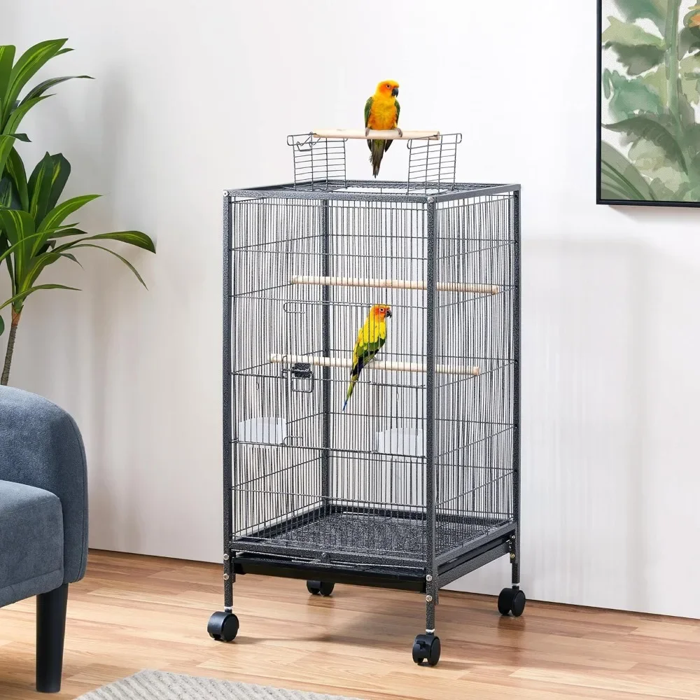 

40 Inch Wrought Iron Bird Cage Open-Top Parrot Cage with Rolling Stand for Parakeets Cockatiels Lovebirds Canary Small