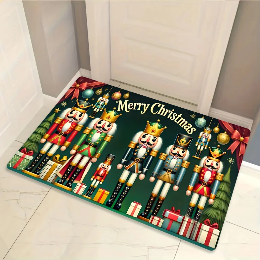 Christmas Nutcracker Soldier Doormat Premium Flannel Rug, Non-Slip Machine Washable Fade-Resistant Door Carpet for Home Decor