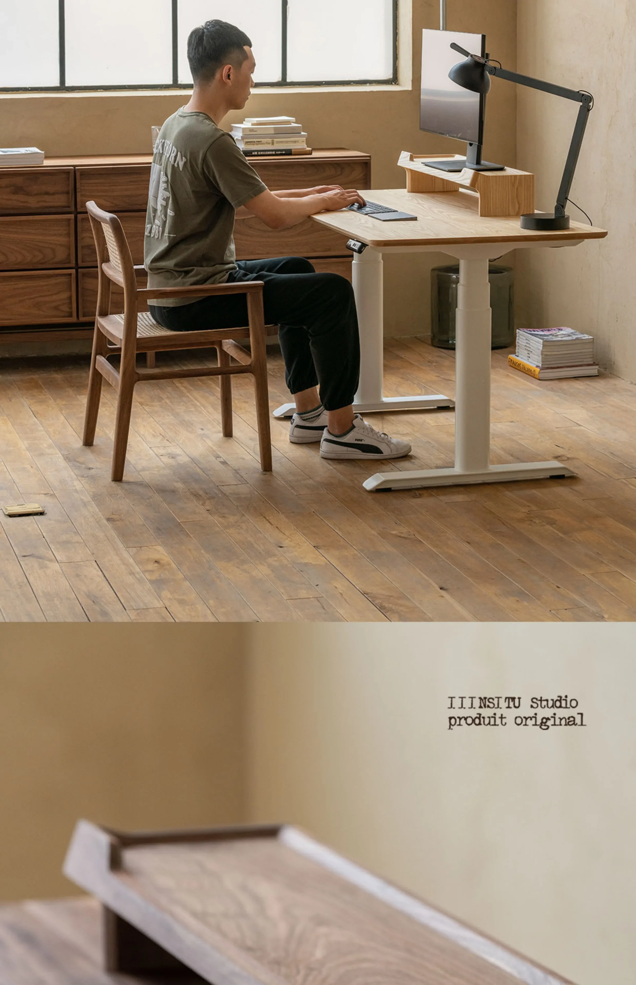 

Smart Lifting Desk Solid Wood Electric Adjustable Home Workbench Study Table Computer