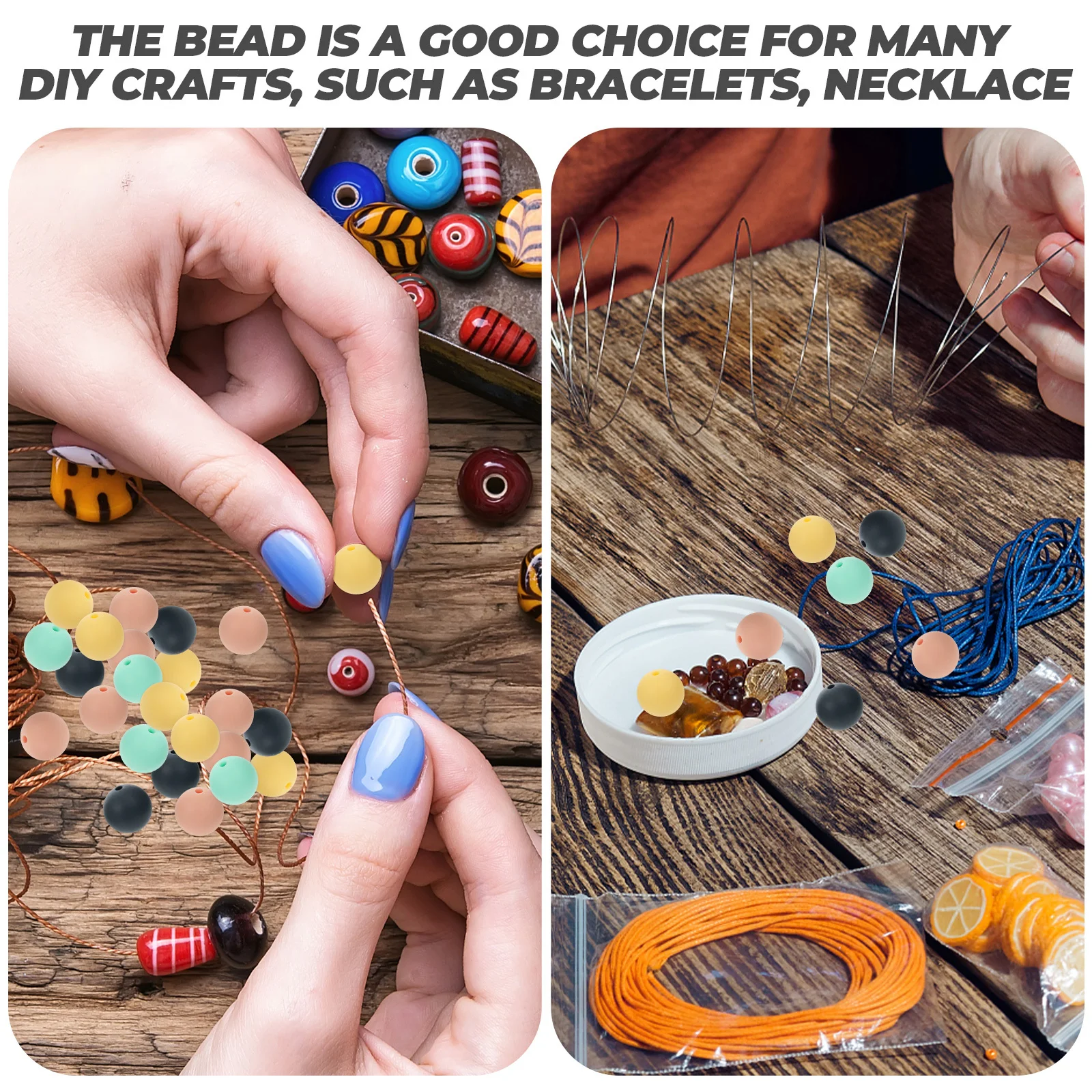 

50 Pcs Silicone Beads Stylish Spacer Pacifier Clip DIY Jewelry Supplies Teething Silica Gel Loose Charm Round