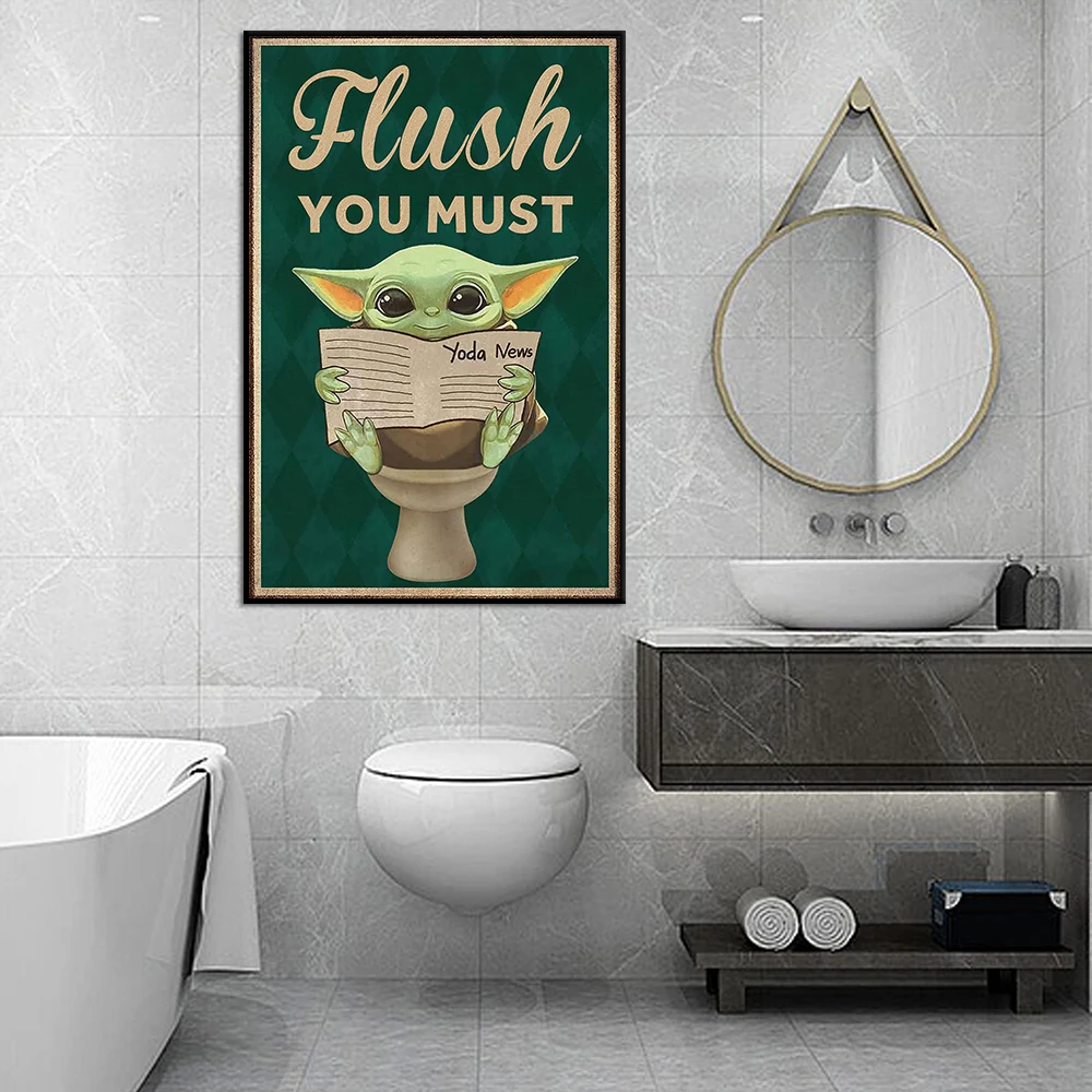 Disney Star Movie Art Poster, Baby Yoda Flush, You Must Canvas Painting, Vintage Pictures, Print Bathroom Toilet Wall Decor