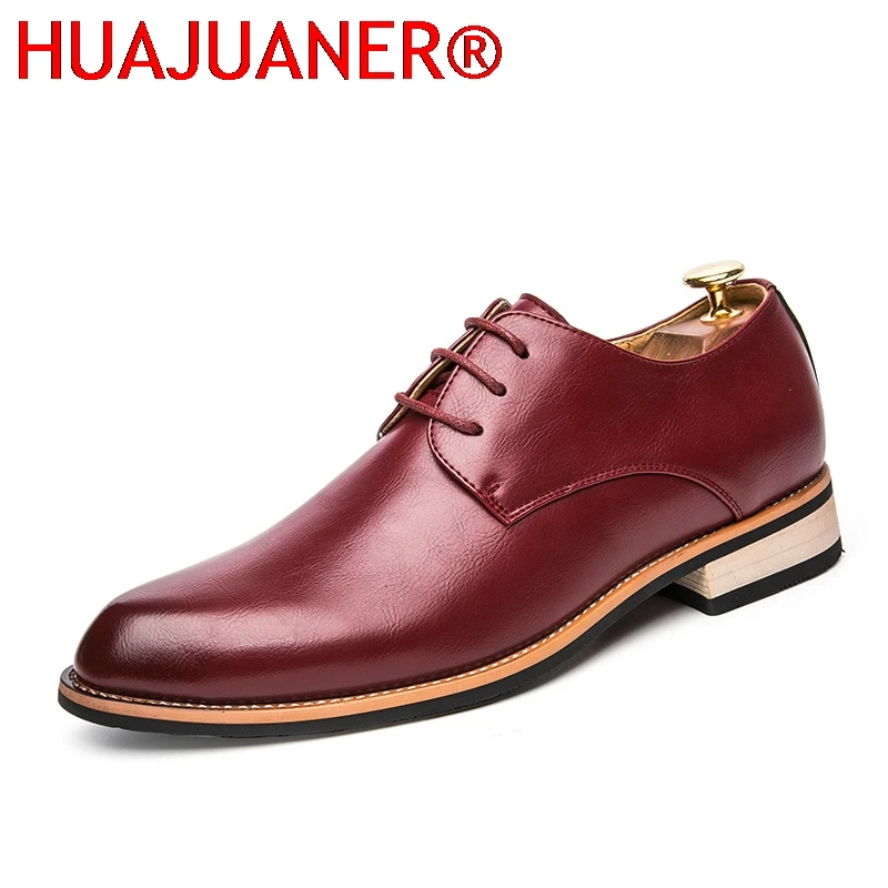 English Style Red Classic Men's Leather Casual Shoes Interview Men's Business Shoes Versatile Pointed Groom's Wedding Shoes
