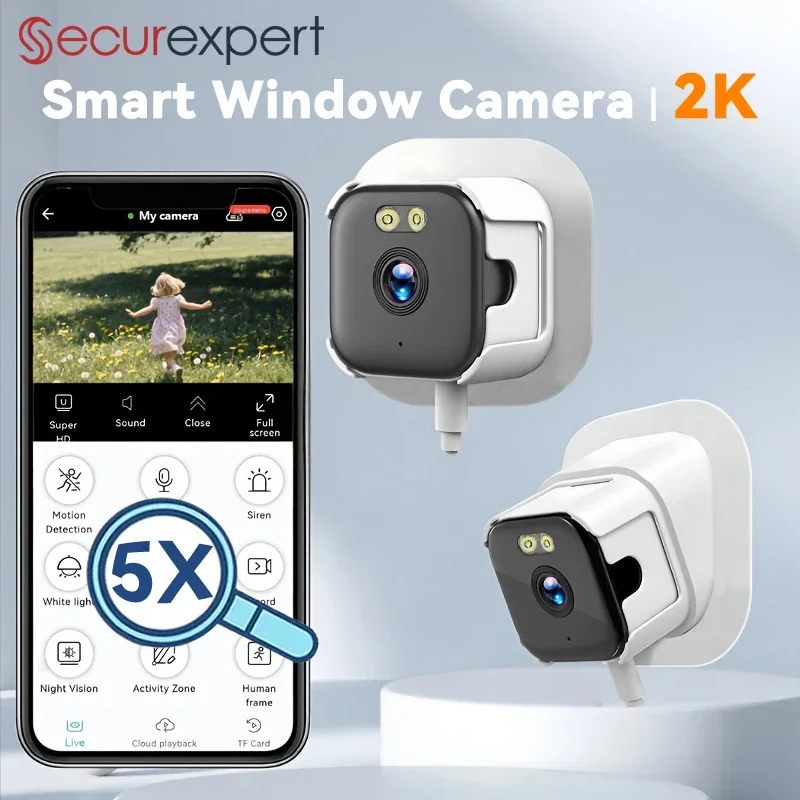 

Умная оконная камера 2K QHD, внутренние камеры Wi-Fi 2,4G/5G для домашней безопасности, цветное ночное видение, обнаружение движения, запись 24/7