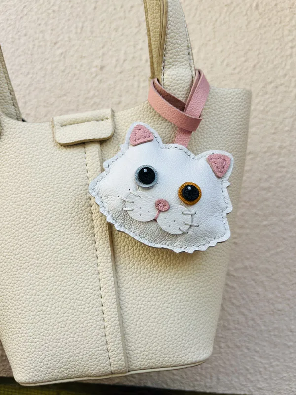 

Leather Purplish-blue Cat Keychain Pendant Mobile Phone Pendant Bag Purplish-blue Cat Keychain Goatskin