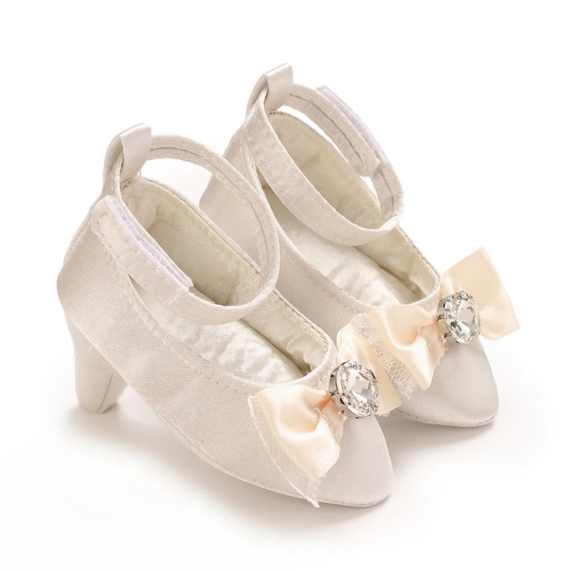0-12M Baby Girls Diamond Bow Princess Dress Shoes Soft Sole Infant Pre-Walker Footwear